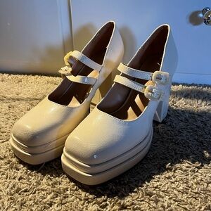 Circus by Sam Edelman Cream Double-Strap Platform Mary Jane Heels